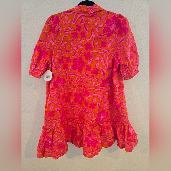 Sugarlips NWT Rea Floral Stacie Button Down Mini Dress in Orange Floral Fuchsia - Picture 11 of 11